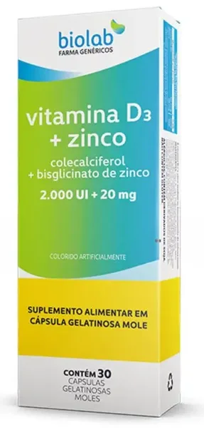 VITAMINA D3 0.2000UI + ZINCO 20MG CX 30 CAPS BIOLAB