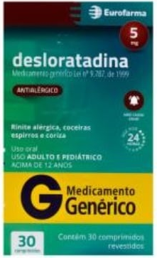 DESLORATADINA 5MG CX 30 COMP EUROFARMA
