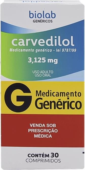 CARVEDILOL 3,125MG CX 30 COMP BIOLAB