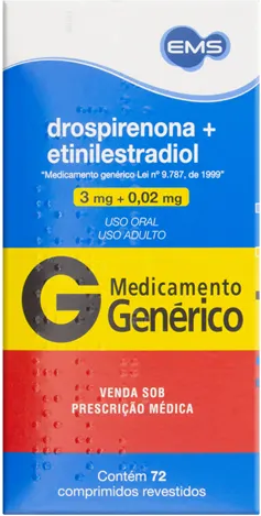 DROSPIRENONA+ETINILESTRADIOL 3+0,02MG CX 72 COMP EUROFARMA