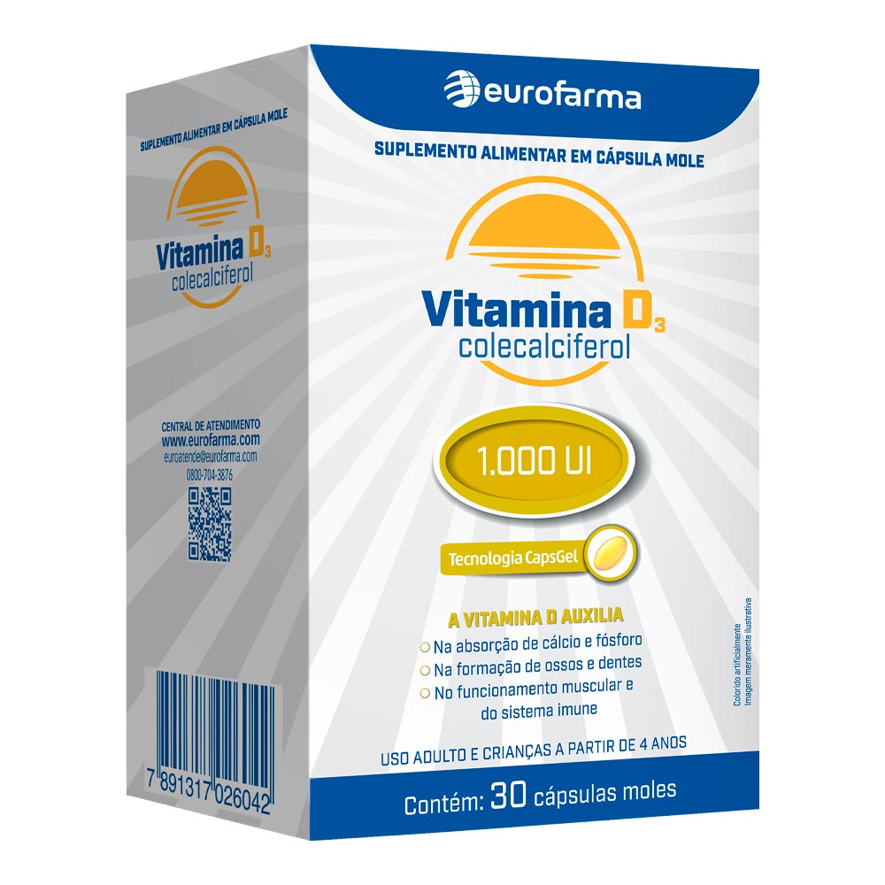VITAMINA D3 0.1000UI CX 30 CAPS EUROFARMA