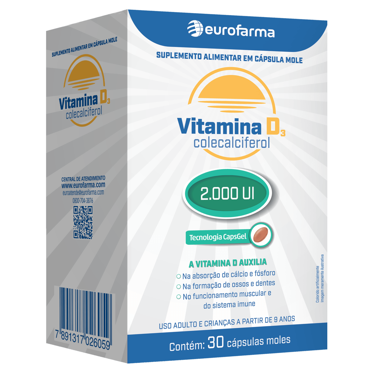 VITAMINA D3 0.2000UI CX 30 CAPS EUROFARMA