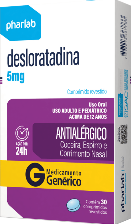 DESLORATADINA 5MG CX 30 COMP PHARLAB