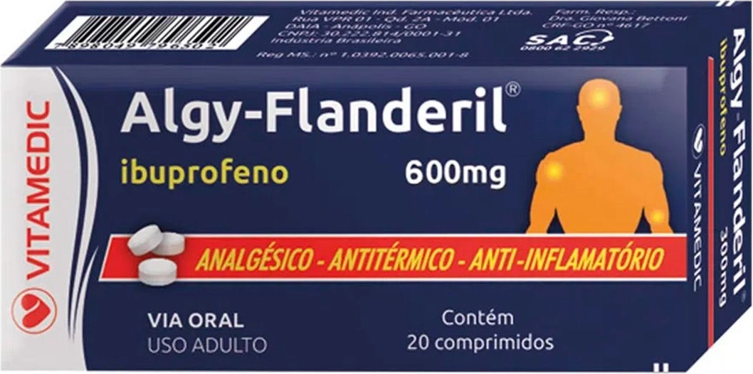 IBUPROFENO 600MG CX 30 COMP  - ALGYFLANDERIL -  VITAMEDIC