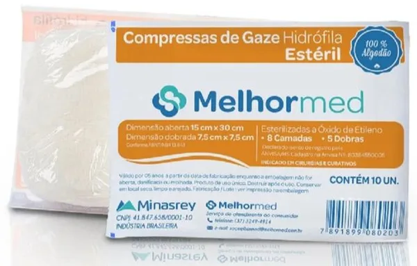 COMPRESSA GAZE 7,5 X 7,5 CM 9 FIOS 10 UN MELHORMED