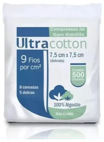 COMPRESSA GAZE 7,5 X 7,5 CM 9 FIOS 500 UN ULTRACOTTON