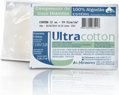 COMPRESSA GAZE 7,5X7,5 CM 13 FIOS C/20 UN ULTRACOTTON