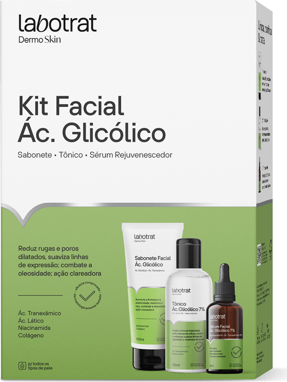 KIT FACIAL AC GLICOLICO DERMO SKIN C/ 3 ITENS LABOTRAT