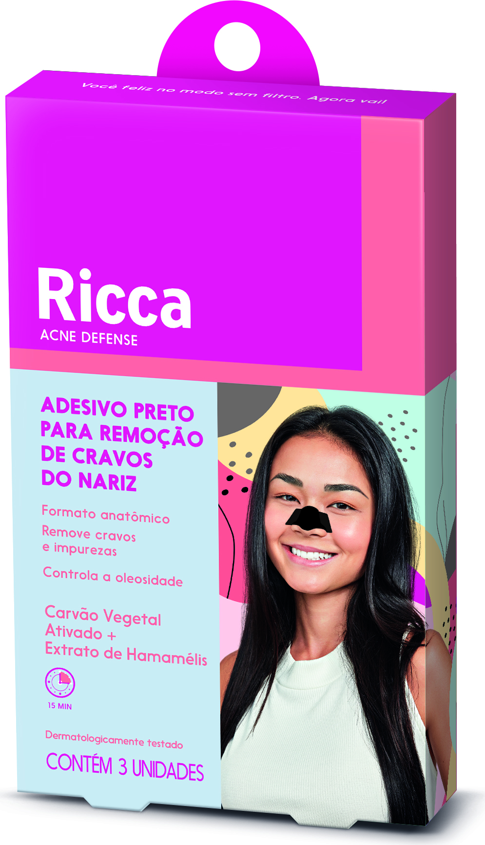 FITA ADESIVA RICCA PRETA P/ RETIRAR CRAVOS DO NARIZ RICCA 3 UNIDADES
