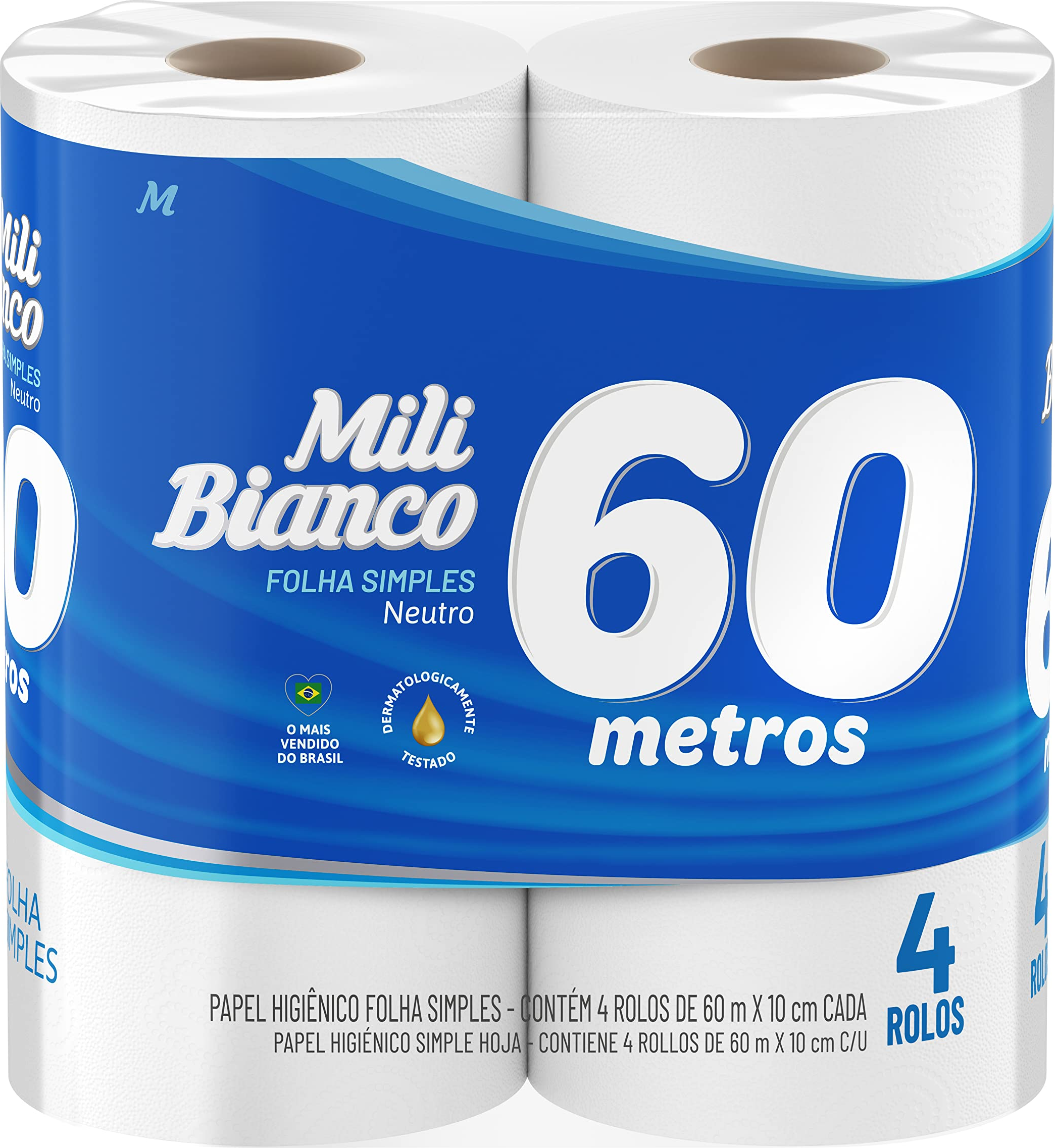 PAPEL HIG MILI 60M BIANCO F SIMPLES NEUTRO FARDO 24X4