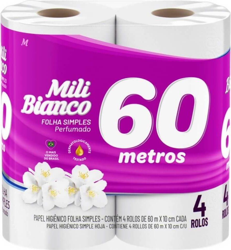 PAPEL HIG MILI 60M BIANCO F SIMPLES PERFUMADO FARDO 24X4