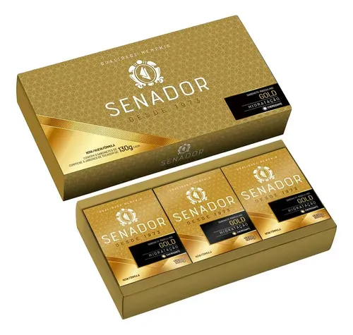 SAB SENADOR GOLD KIT COM 3 + SABONETEIRA 130GR