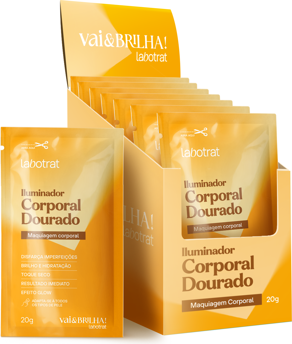 CX DISPLAY C/ 12 UNID ILUMINADOR CORPORAL BRONZE VAI E BRILHA 20G LABOTRAT