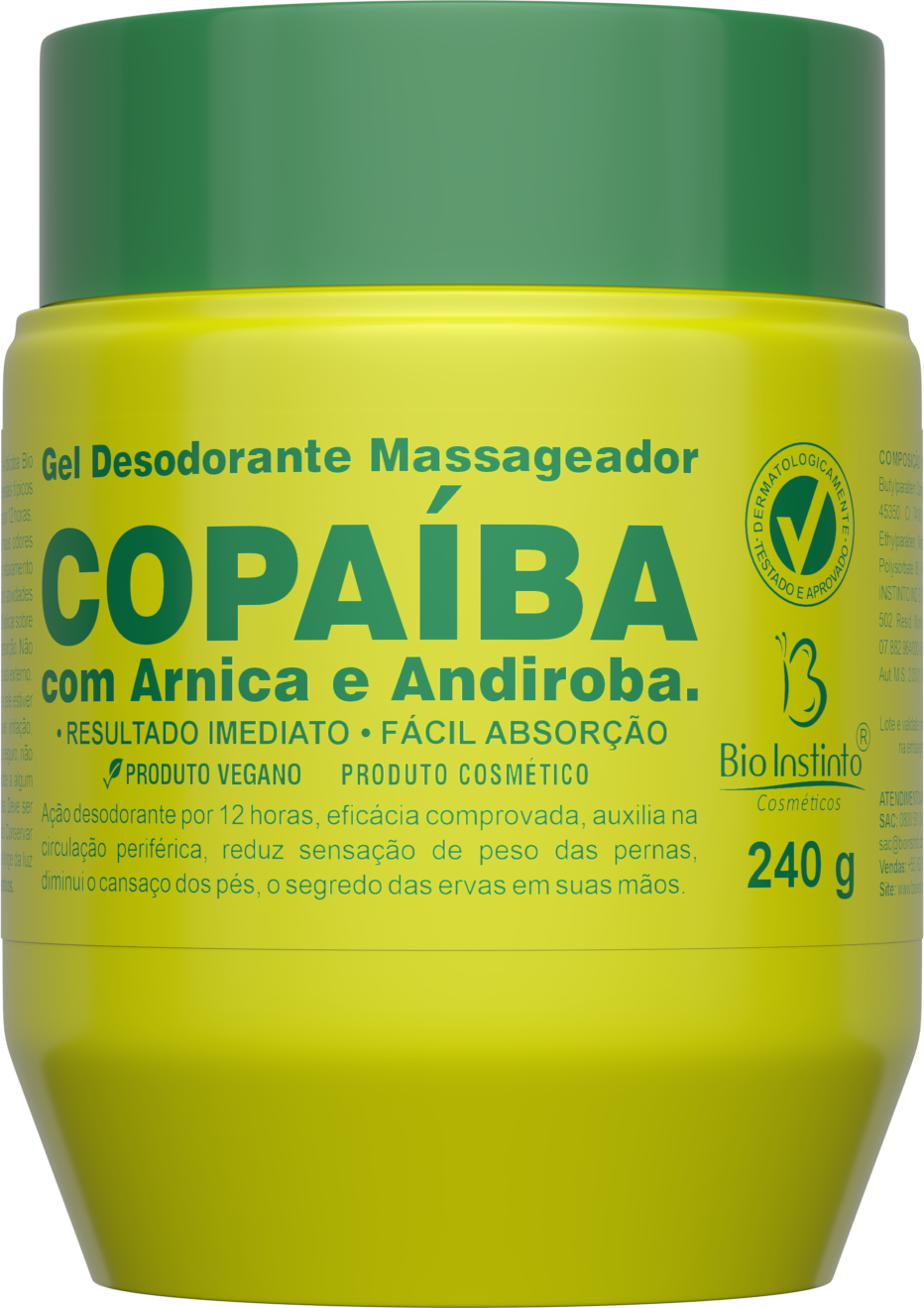 GEL DESODORANTE MASSAGEADOR COPAIBA COM ARNICA E ANDIROBA BIO INSTINTO 200 G