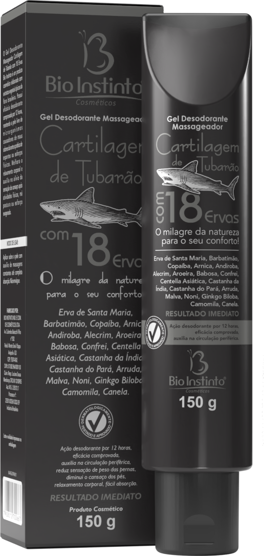 GEL DESODORANTE MASSAGEADOR CARTILAGEM DE TUBARAO COM 18 ERVAS BIO INSTINTO 150