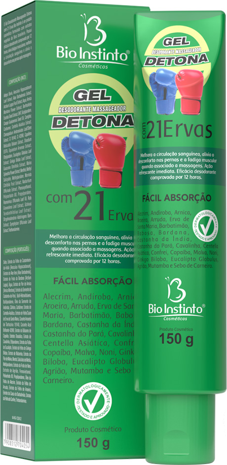GEL DESODORANTE MASSAGEADOR DETONA COM 21 ERVAS BIO INSTINTO 150 G