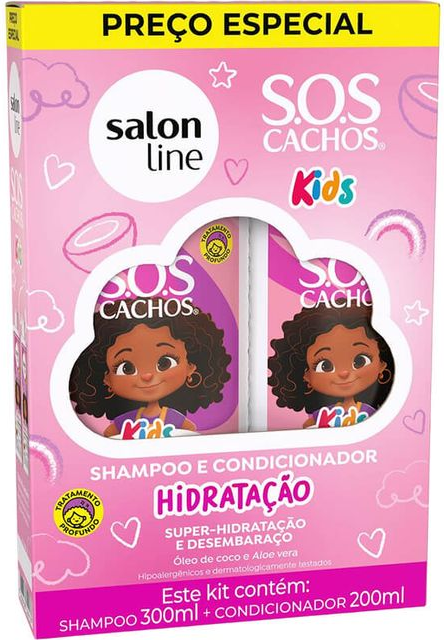 SHAMPOO 300ML + CONDICIONADOR SALON LINE SOS CACHOS KIDS HIDRATACAO 200ML