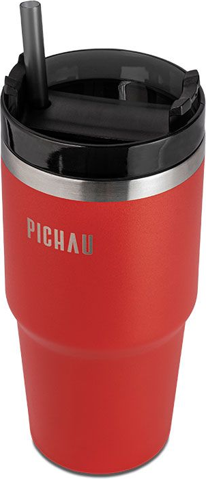 BRINDE COPO TERMICO PICHAU HR120 600ML COM CANUDO VERMELHO